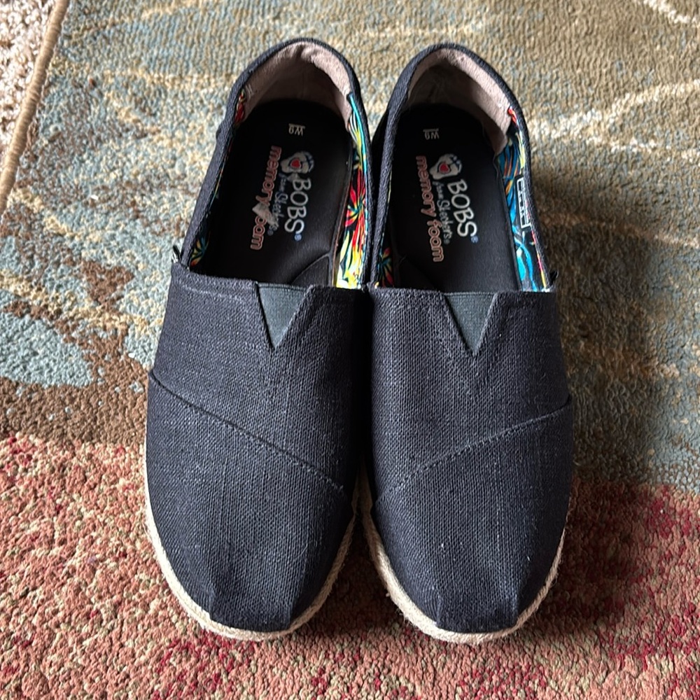 Bobs From Skechers Memory Foam Arch Pillow Black Slip On Flatform Shoe Sz 9